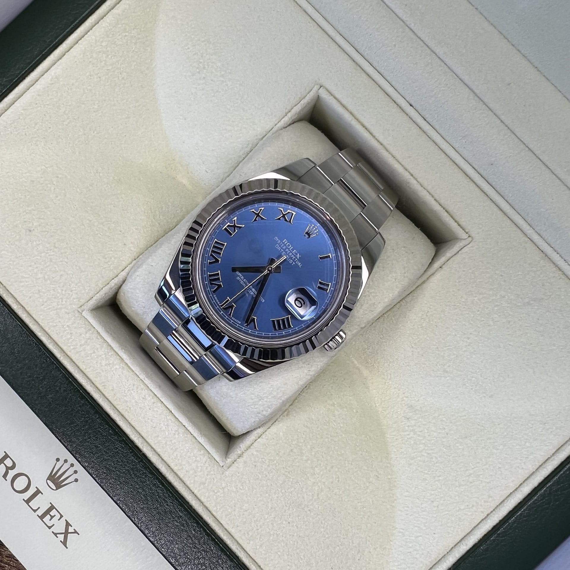 Rolex datejust roman discount numerals blue dial